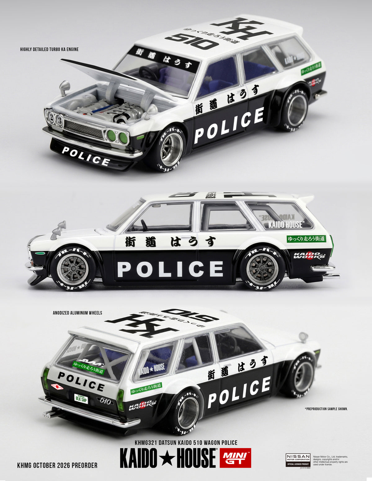*PRE ORDER* KAIDOHOUSE X MINI GT DATSUN KAIDO 510 WAGON POLICE