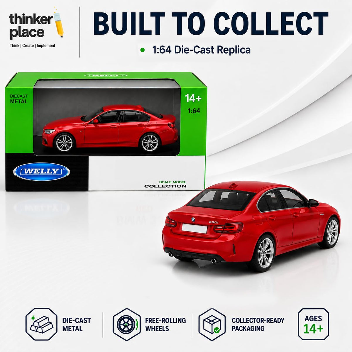 Welly BMW 330i Red Die-Cast Metal Model Car