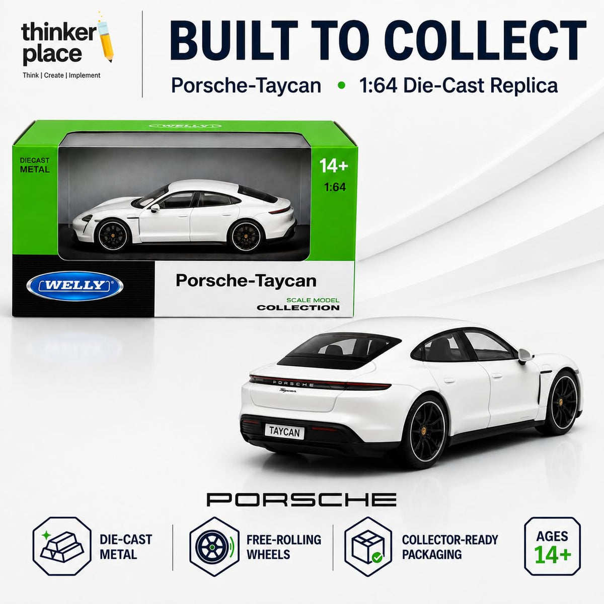 Welly Porsche Taycan Turbo S Cream White Die-Cast Metal Model Car
