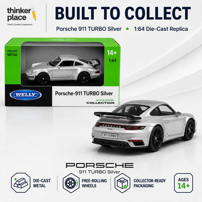 Welly Porsche 911 Turbo Silver Die-Cast Metal Model Car