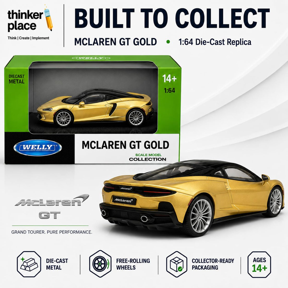 Welly McLaren GT Gold Die-Cast Metal Model Car