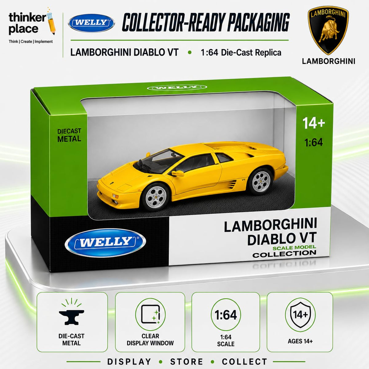 Welly Lamborghini Diablo Yellow Die-Cast Metal Model Car