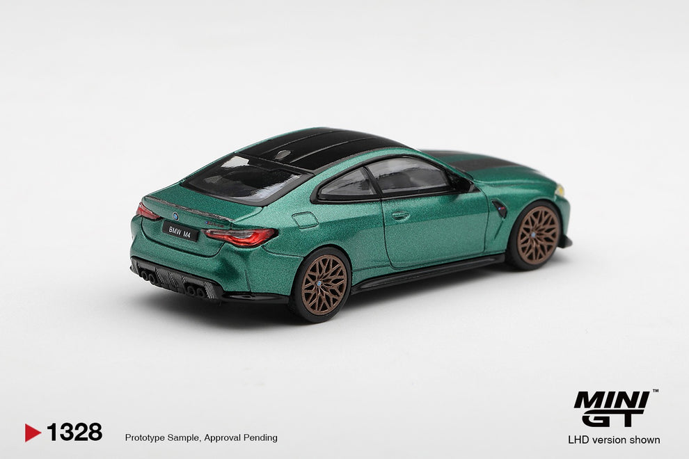 * PRE ORDER * MINI GT #1328 1/64 BMW M4 CS Frozen Isle of Man Green Metallic (RHD)