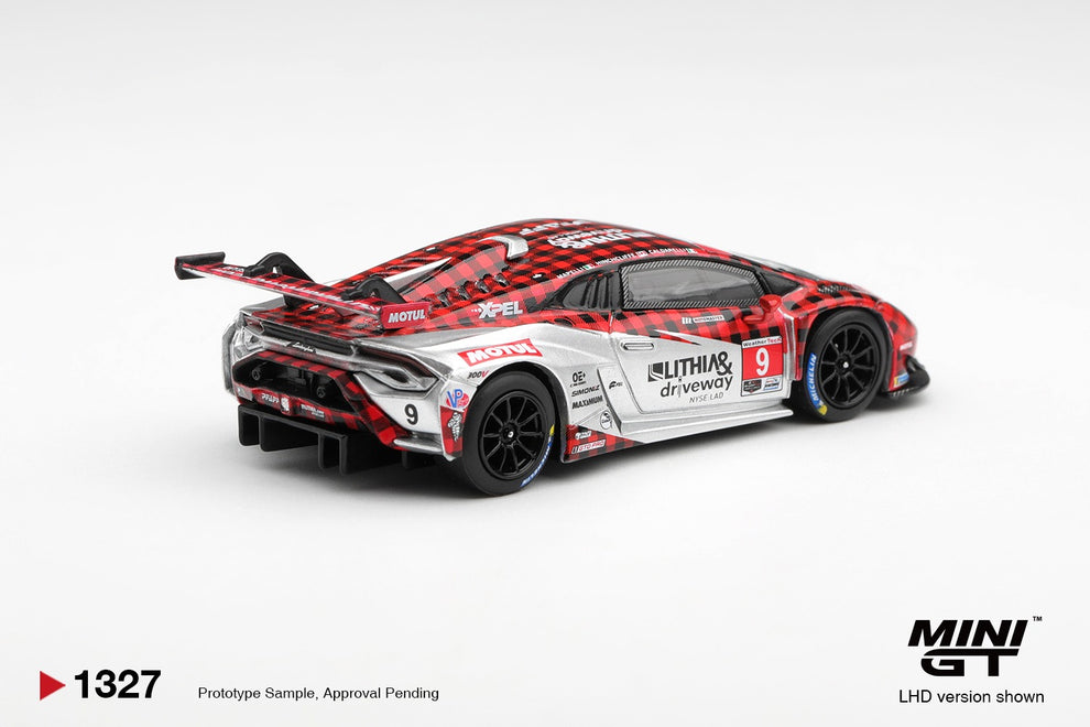 * PRE ORDER * Blister MINI GT #1327 1/64 Lamborghini Huracan GT3 EVO2 #9 Pfaff Motorsports 2025 IMSA WeatherTech GTD Pro (LHD)