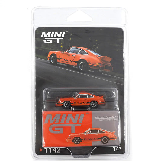 BLISTER MINI GT 1142 Porsche 911 Carrera RS 2.7 Tangerine with Black Livery