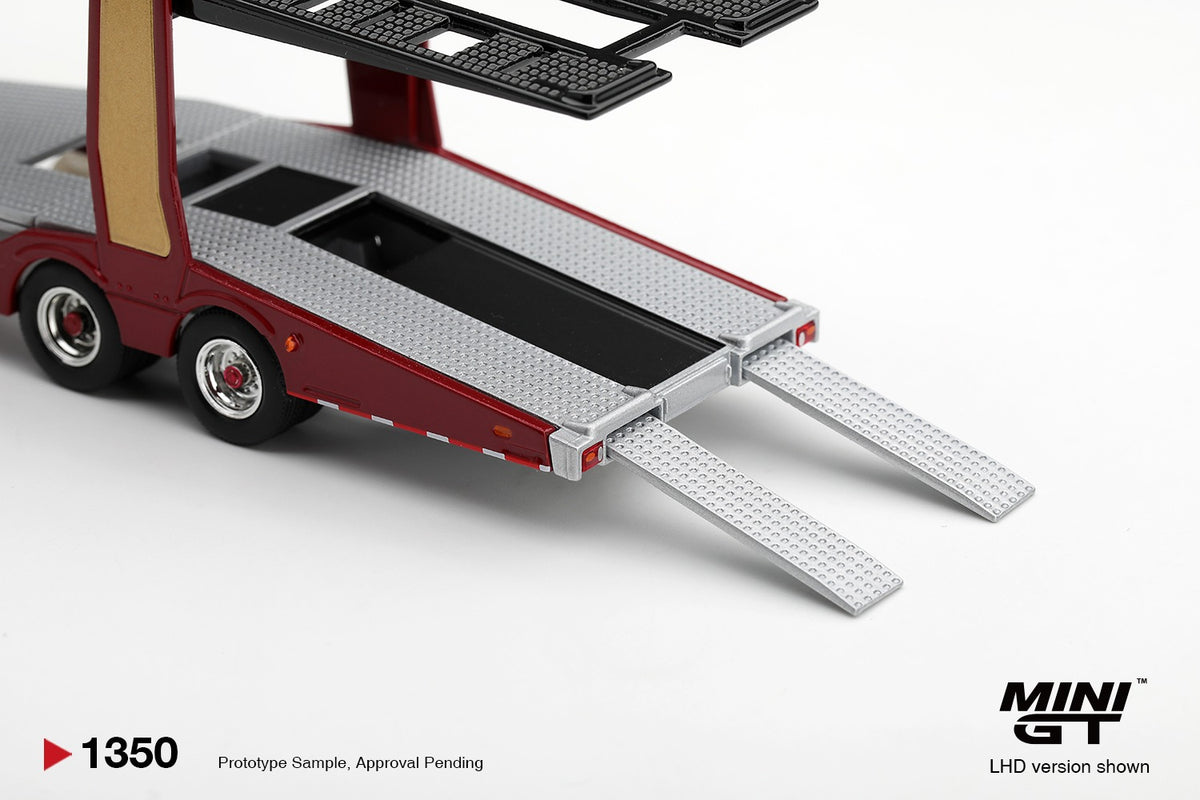 *PRE ORDER* MINI GT 1350 SCANIA 770S A6X4NA CAR TRANSPORTER V8 50TH ANNIVERSARY WITH CAR TRANSPORTER RED
