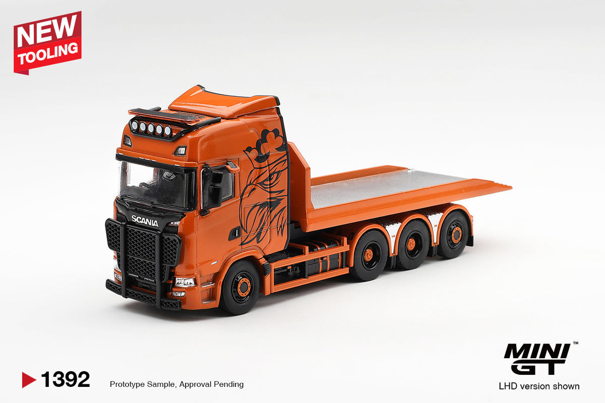 *PREORDER* MINI GT 1392 SCANIA 770S B8X4NA HOOKLIFT FLATBED ORANG