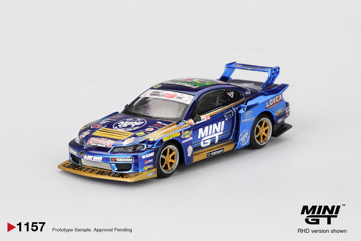 MINI GT 1157 Nissan Silvia (S15) LB-Super Silhouette #555 Team MINI GT Liberty Walk 2025 Formula Drift