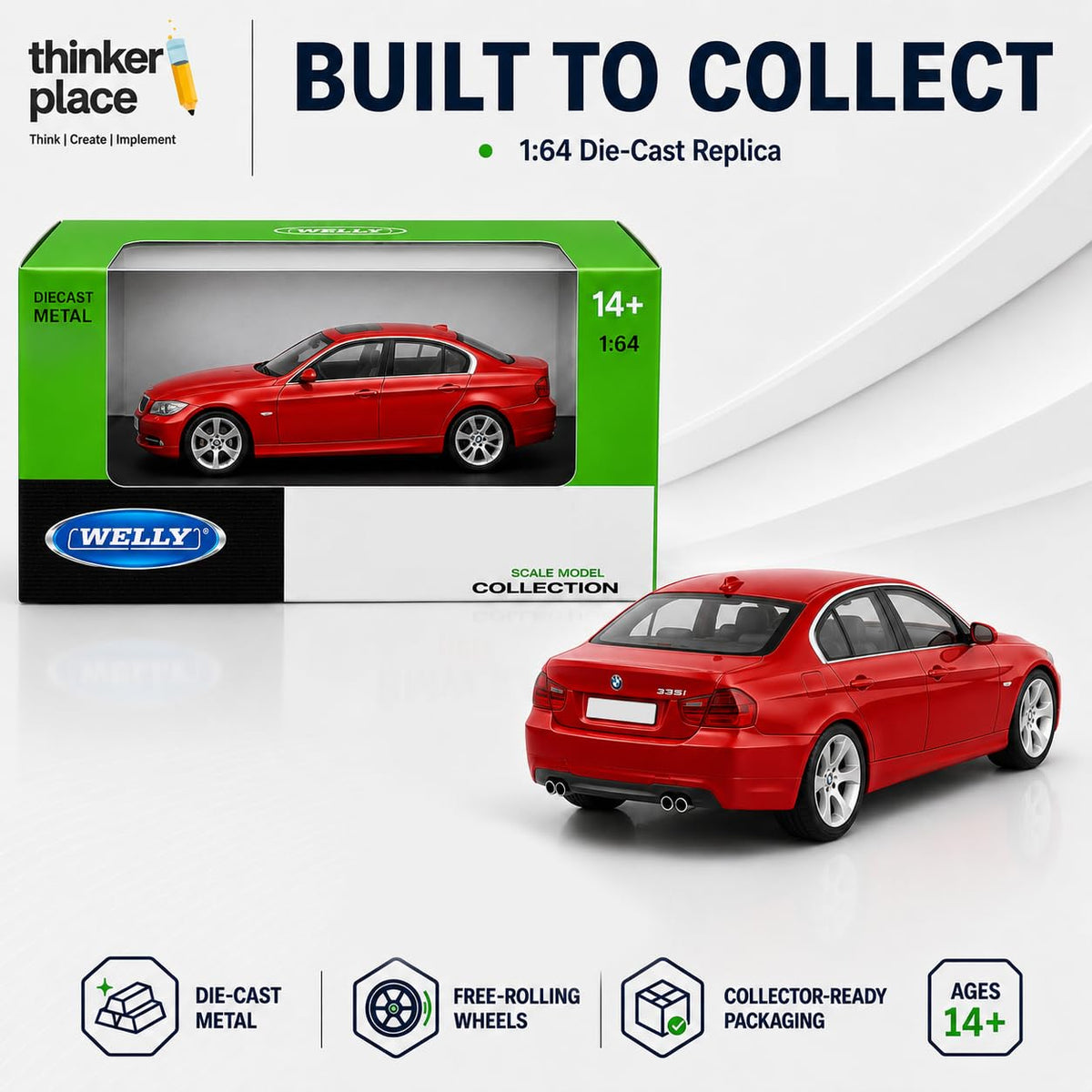 Welly BMW 335i Red Die-Cast Metal Model Car