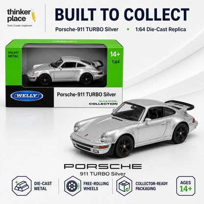 Welly Porsche 911 Turbo Silver Die-Cast Metal Model Car