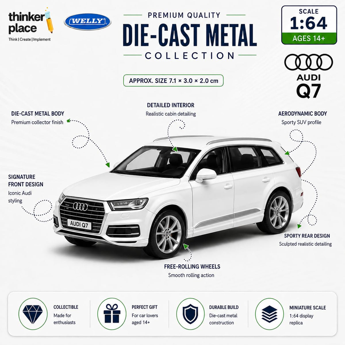 Welly Audi 2015 Q7 White Die-Cast Metal Model Car