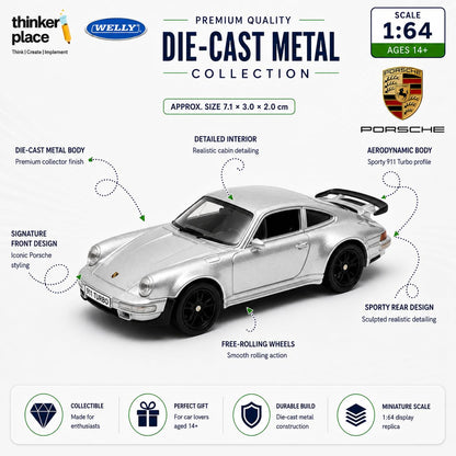Welly Porsche 911 Turbo Silver Die-Cast Metal Model Car