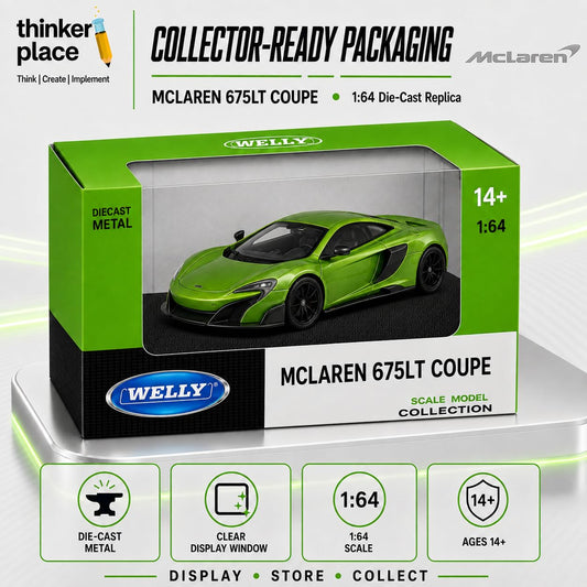 Welly McLaren 675LT Coupe Metallic Green Die-Cast Metal Model Car