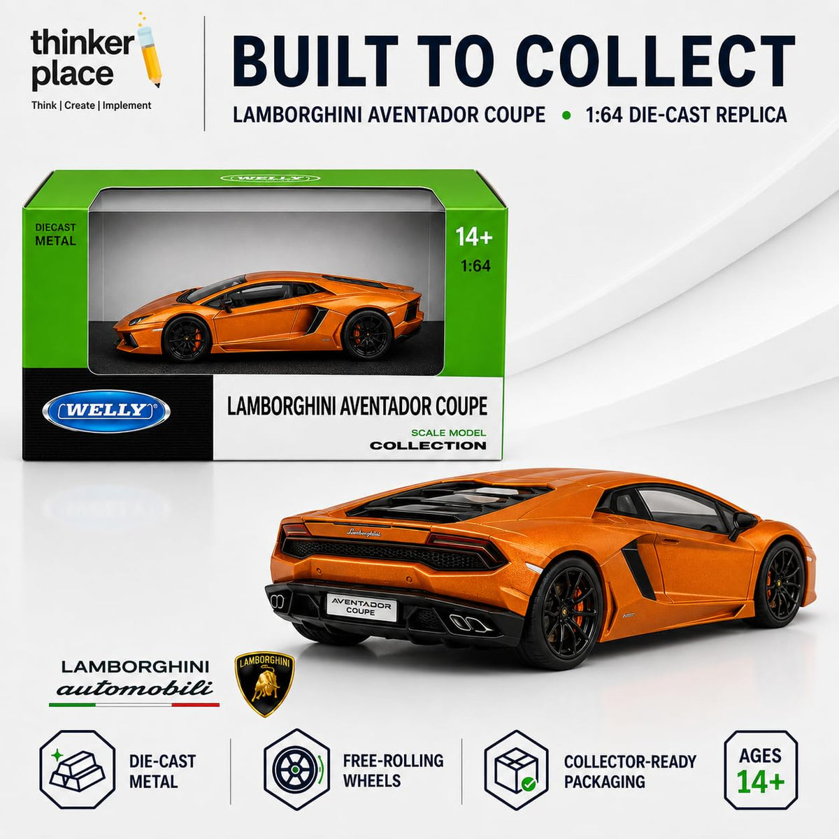 Welly Lamborghini Aventador Coupe Metallic Orange Die-Cast Metal Model Car