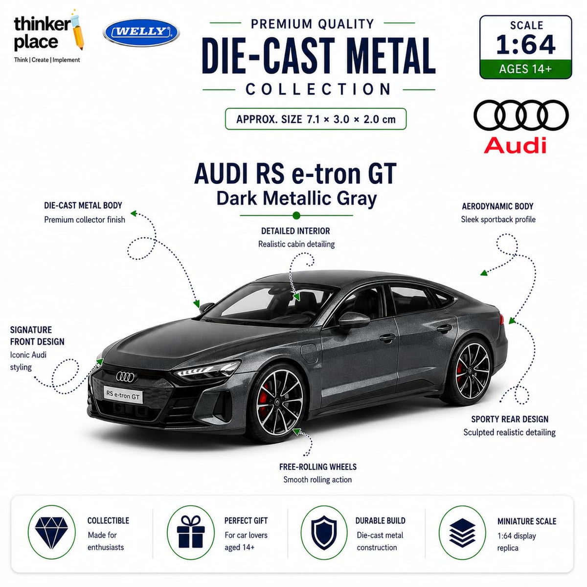 Welly Audi RS e-tron GT Dark Metallic Gray Die-Cast Metal Model Car