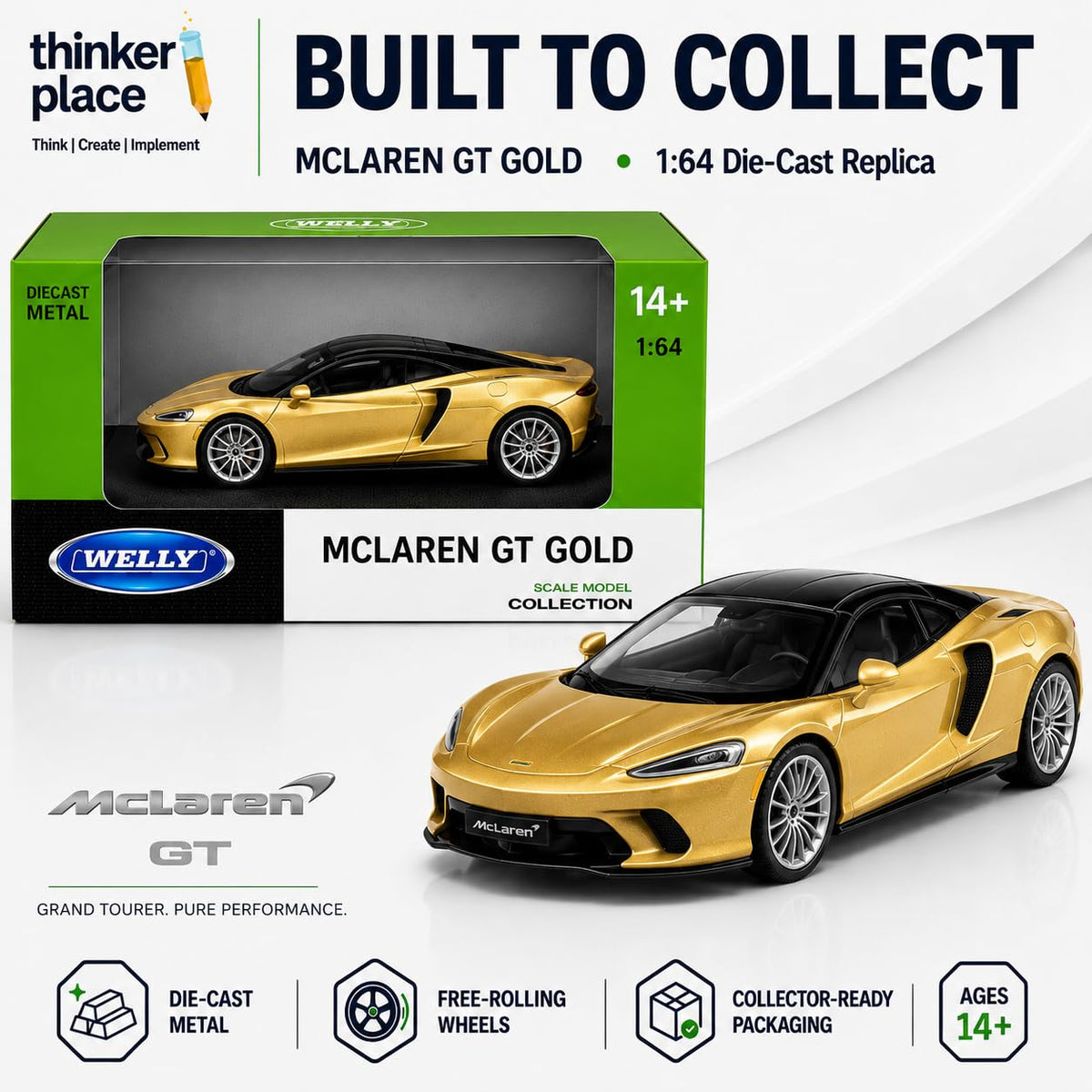 Welly McLaren GT Gold Die-Cast Metal Model Car