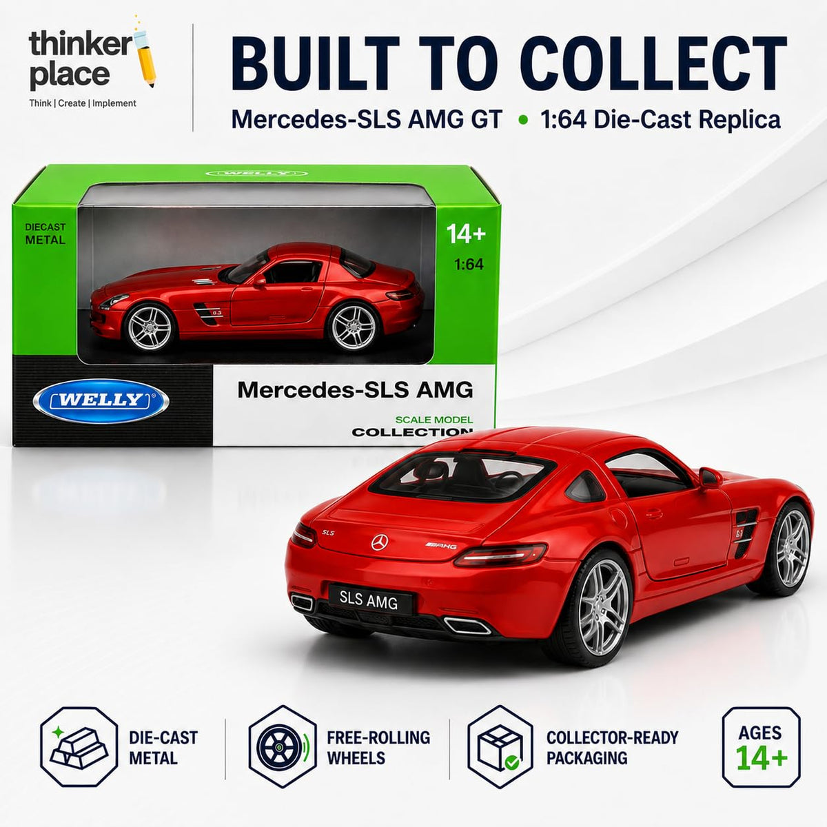 Welly Mercedes-Benz SLS AMG Dark Red Die-Cast Metal Model Car