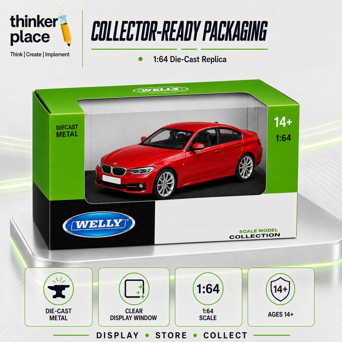 Welly BMW 330i Red Die-Cast Metal Model Car