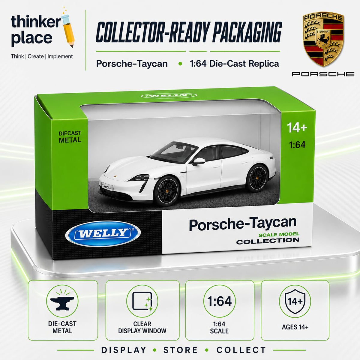 Welly Porsche Taycan Turbo S Cream White Die-Cast Metal Model Car