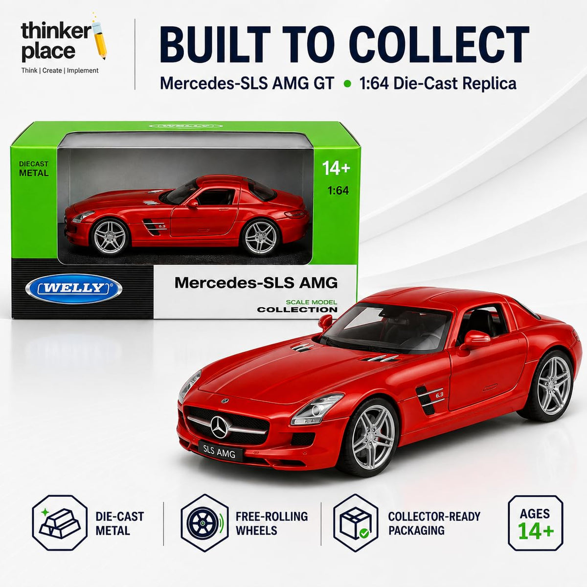 Welly Mercedes-Benz SLS AMG Dark Red Die-Cast Metal Model Car