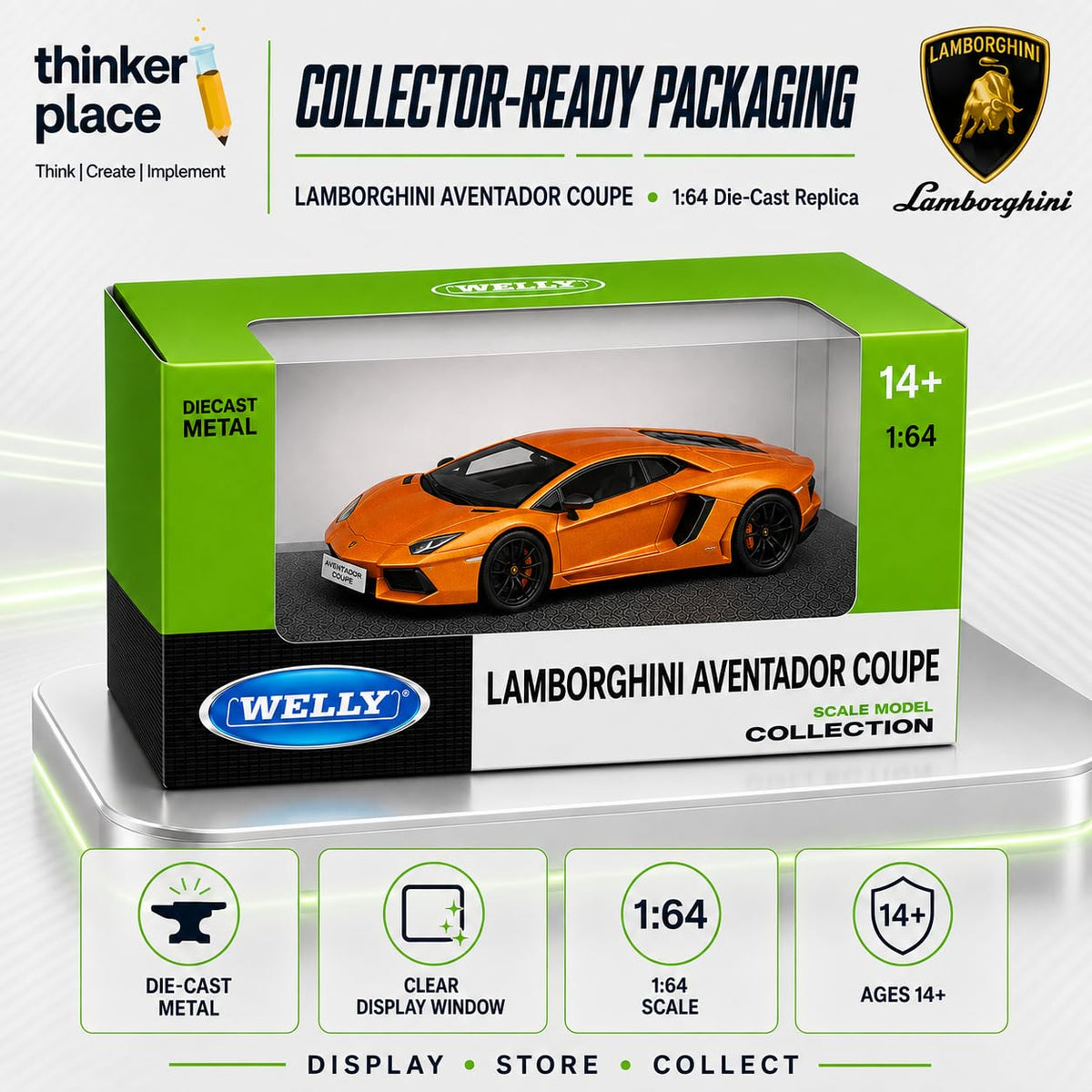 Welly Lamborghini Aventador Coupe Metallic Orange Die-Cast Metal Model Car