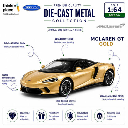 Welly McLaren GT Gold Die-Cast Metal Model Car