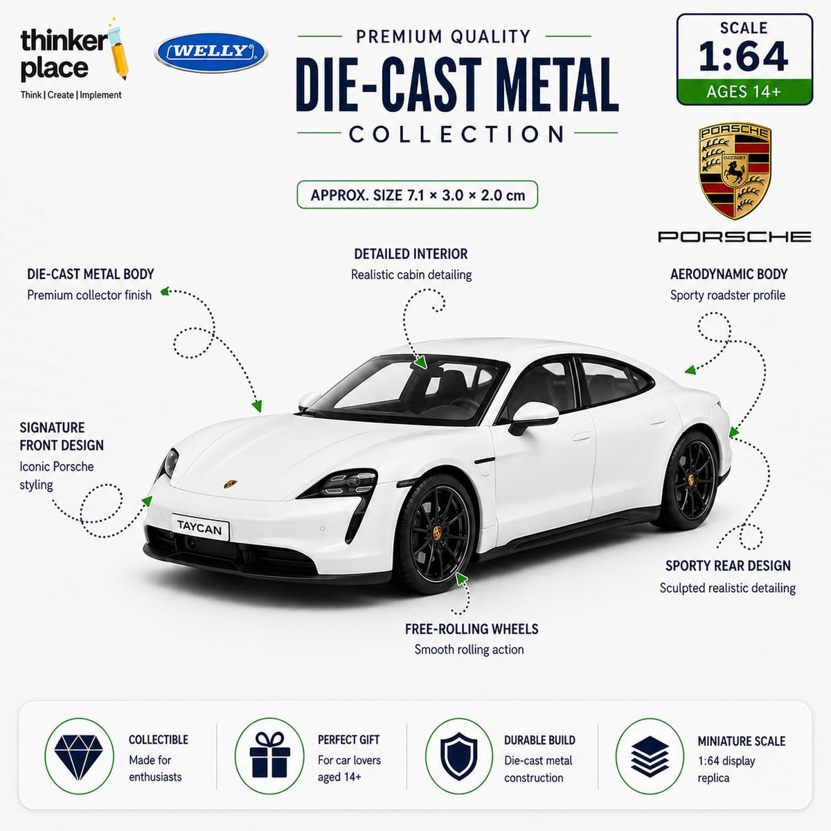 Welly Porsche Taycan Turbo S Cream White Die-Cast Metal Model Car