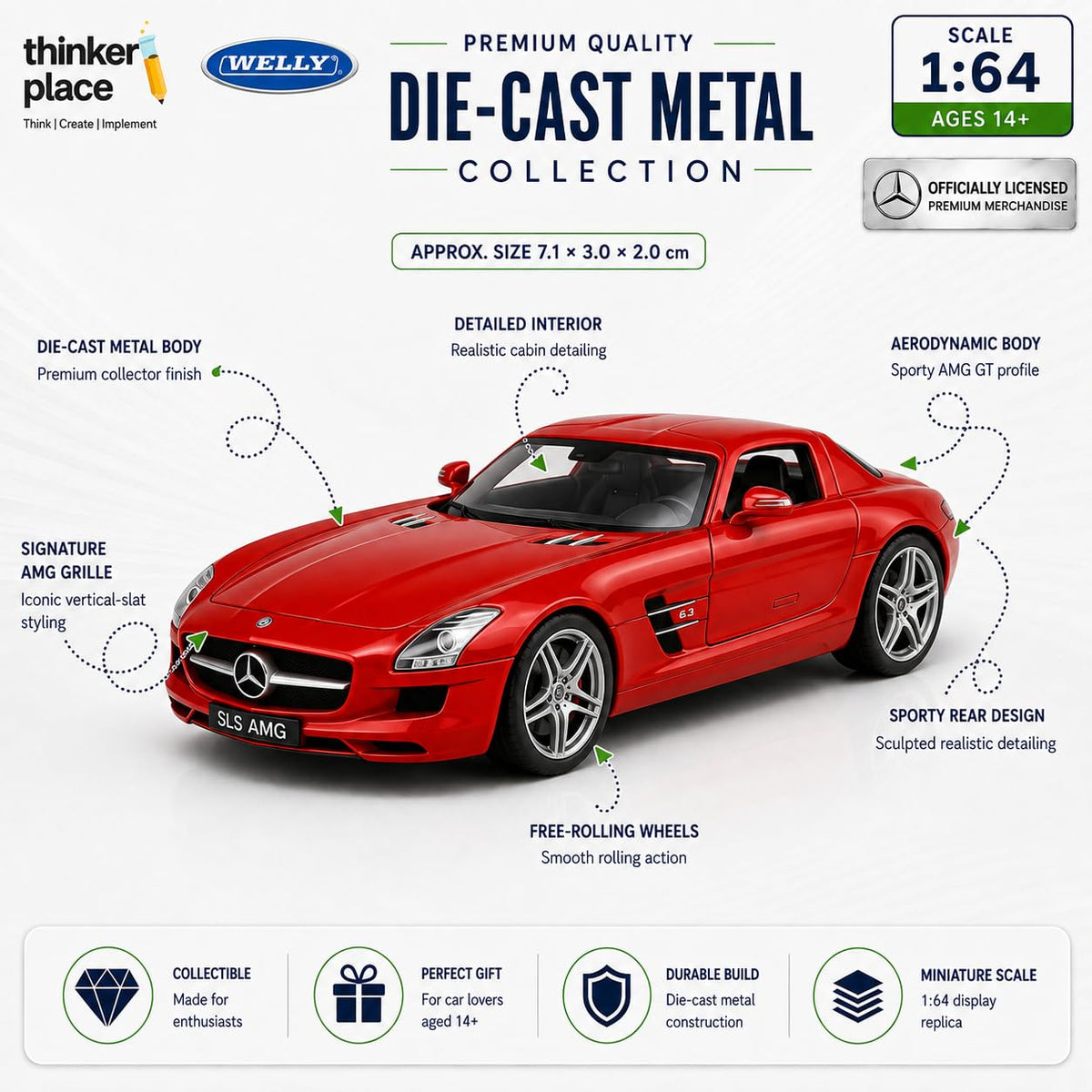 Welly Mercedes-Benz SLS AMG Dark Red Die-Cast Metal Model Car
