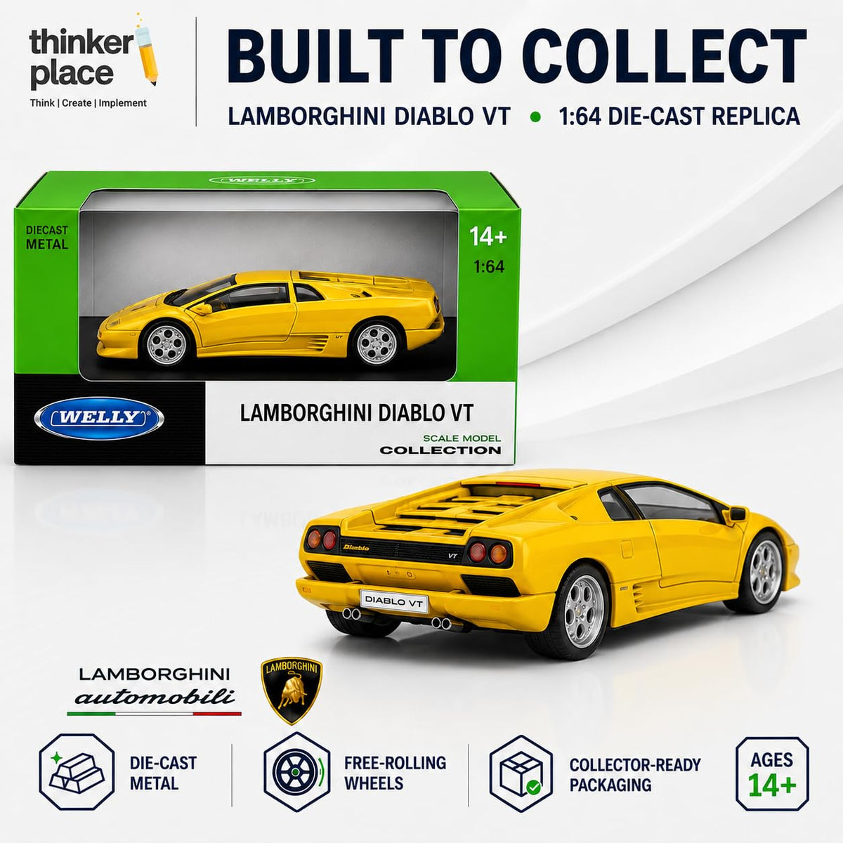 Welly Lamborghini Diablo Yellow Die-Cast Metal Model Car