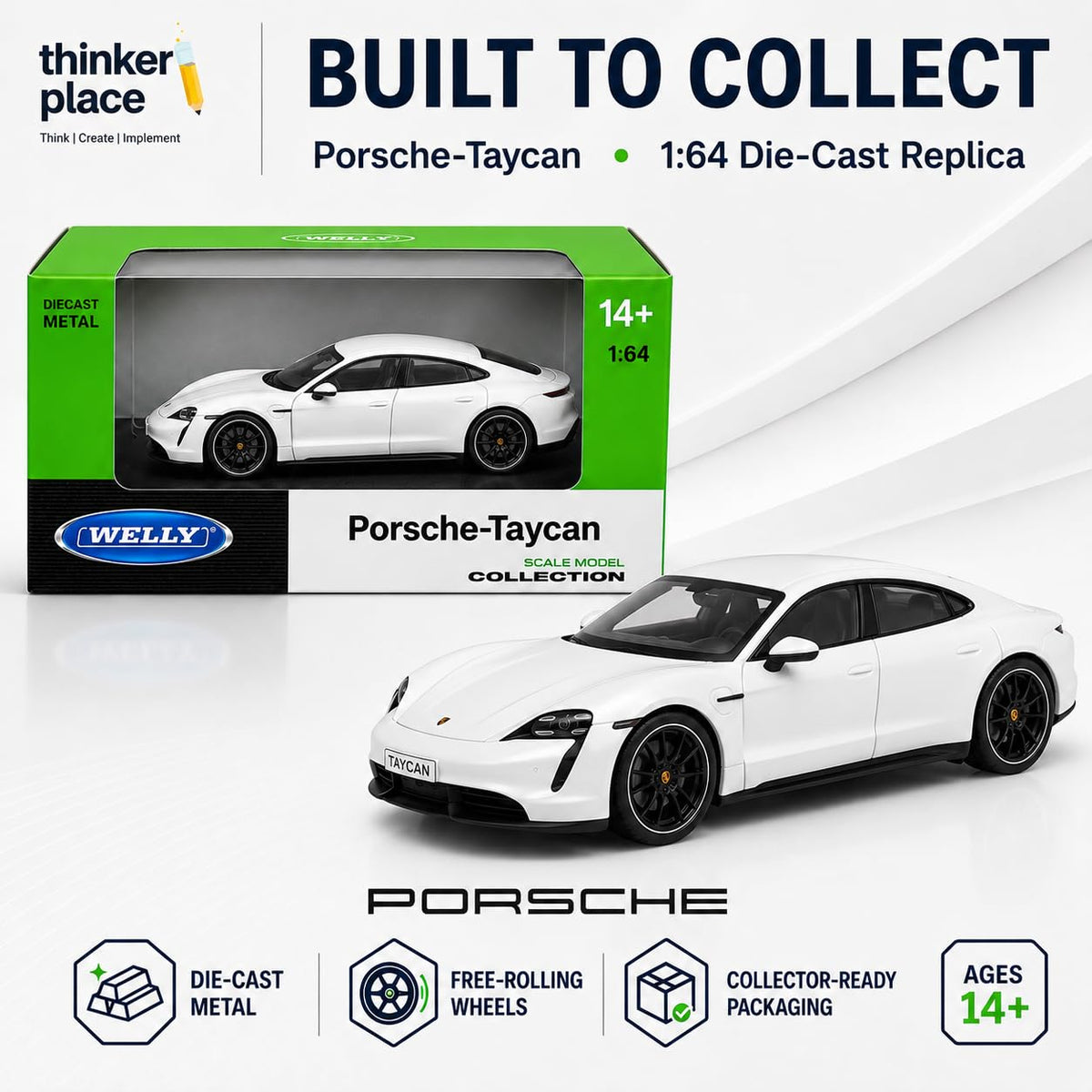 Welly Porsche Taycan Turbo S Cream White Die-Cast Metal Model Car