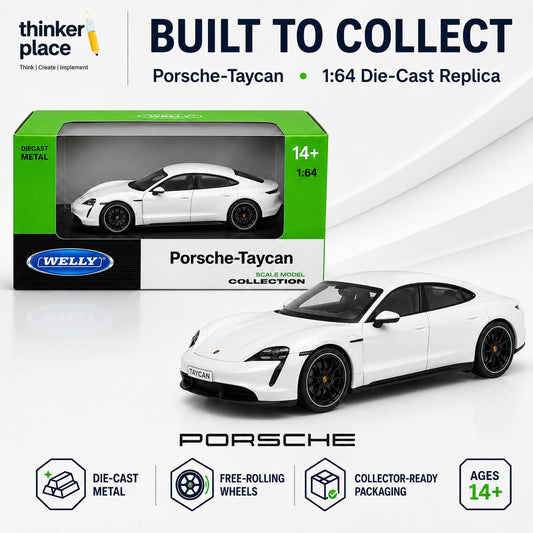 Welly Porsche Taycan Turbo S Cream White Die-Cast Metal Model Car