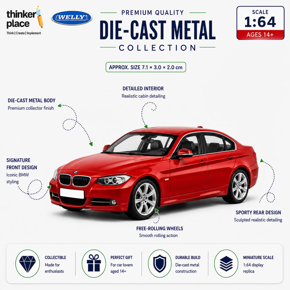 Welly BMW 335i Red Die-Cast Metal Model Car