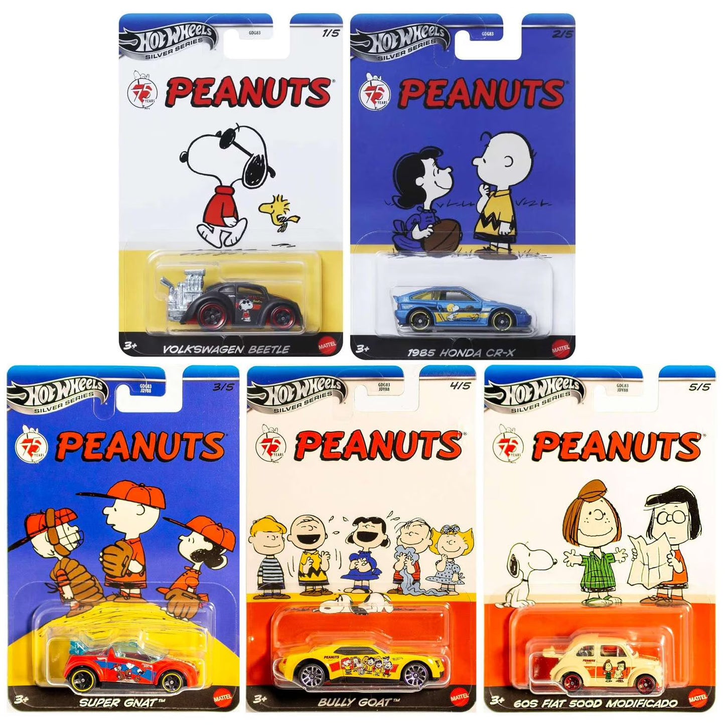 Imported Hot Wheels Silver Series Peanuts Set of 5 cars