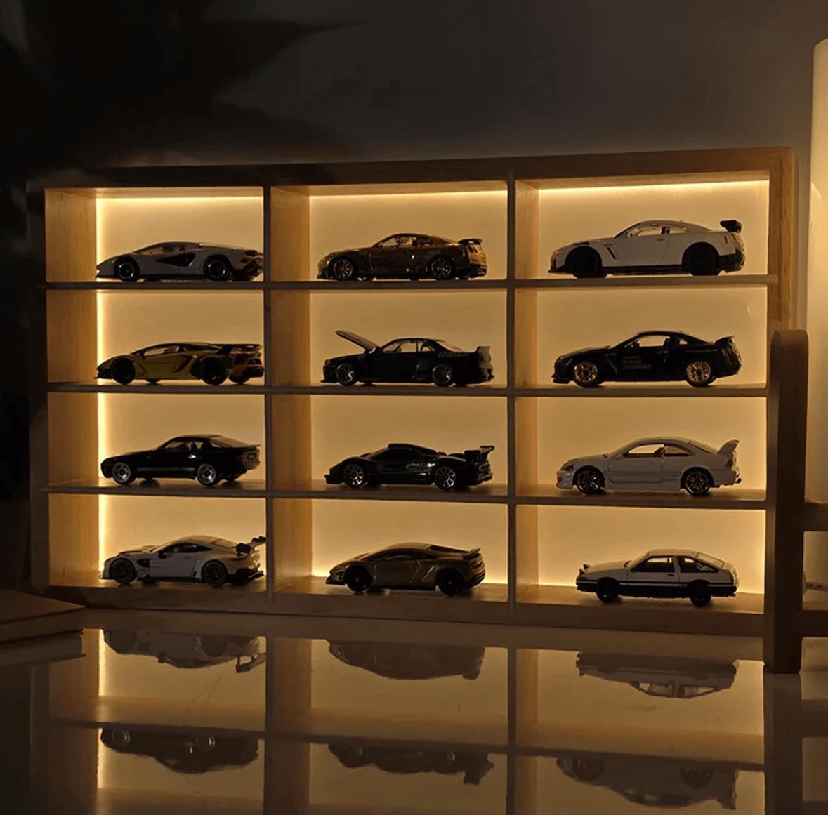 12 Compartment Wooden Display With Light