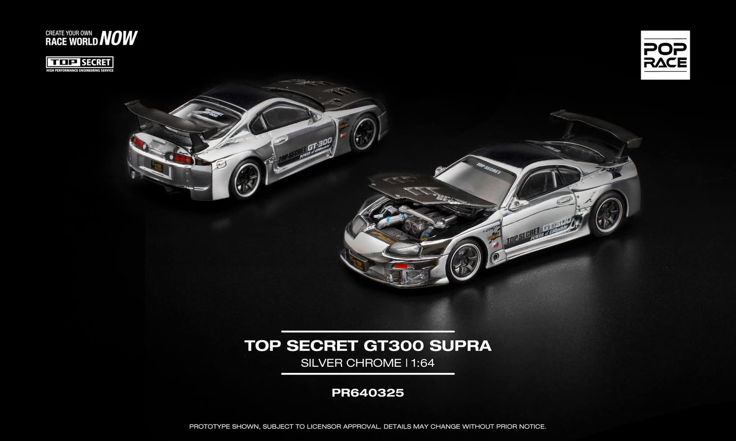 POP RACE Toyota Supra Top Secret GT300 Silver Chrome PR640325 1:64 Diecast