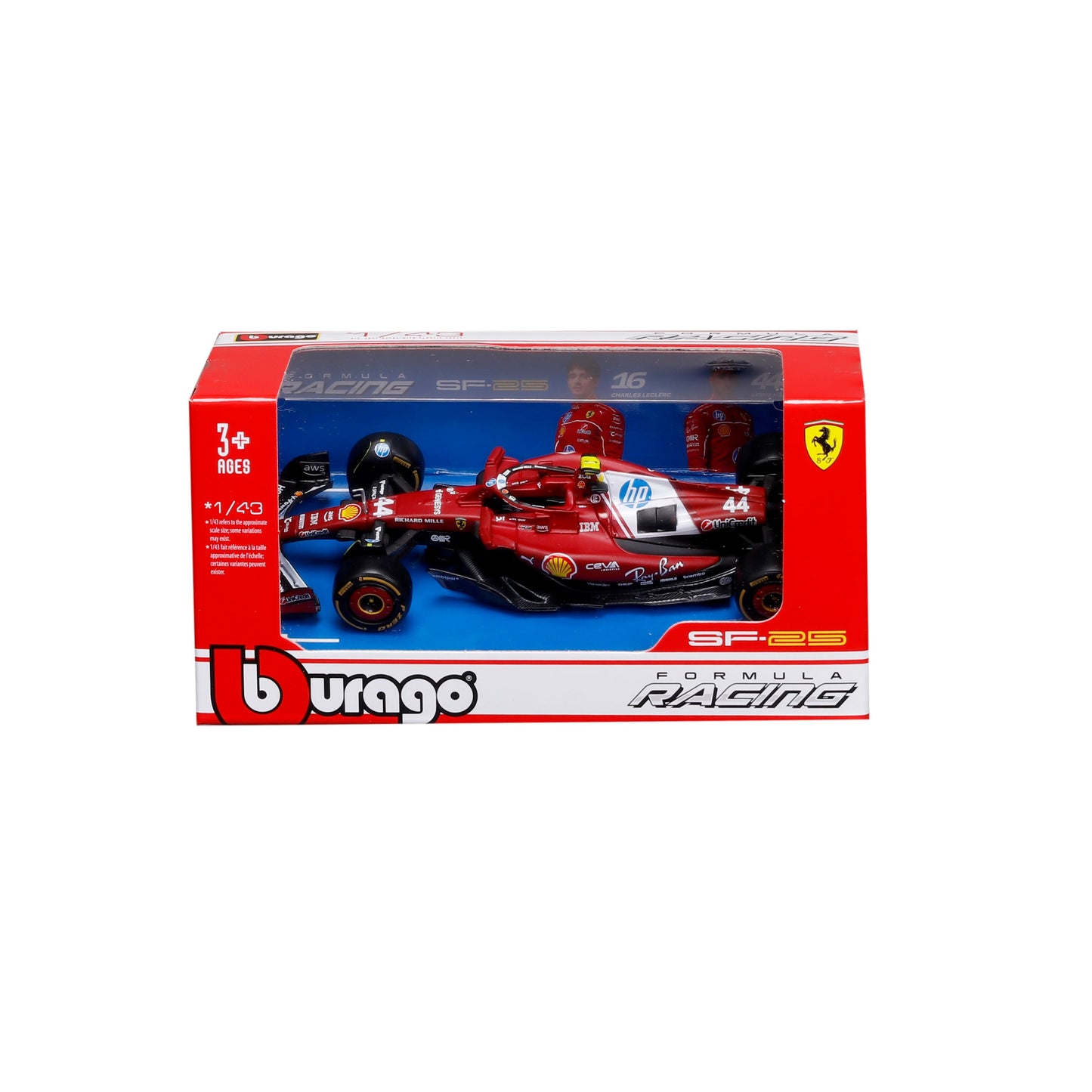 Bburago 2025 Ferrari SF-25 No 44 Lewis Hamilton Australia GP - Scale 1 : 43 Diecast Scale Model with Acrylic case