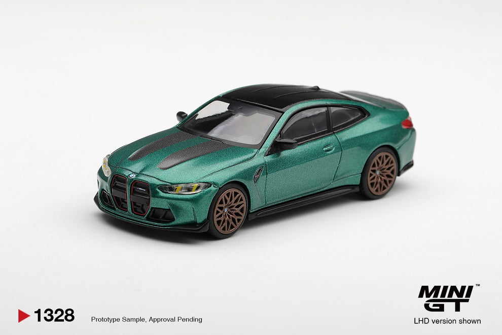* PRE ORDER * MINI GT #1328 1/64 BMW M4 CS Frozen Isle of Man Green Metallic (RHD)