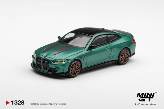 * PRE ORDER * BLISTER MINI GT #1328 1/64 BMW M4 CS Frozen Isle of Man Green Metallic (RHD)