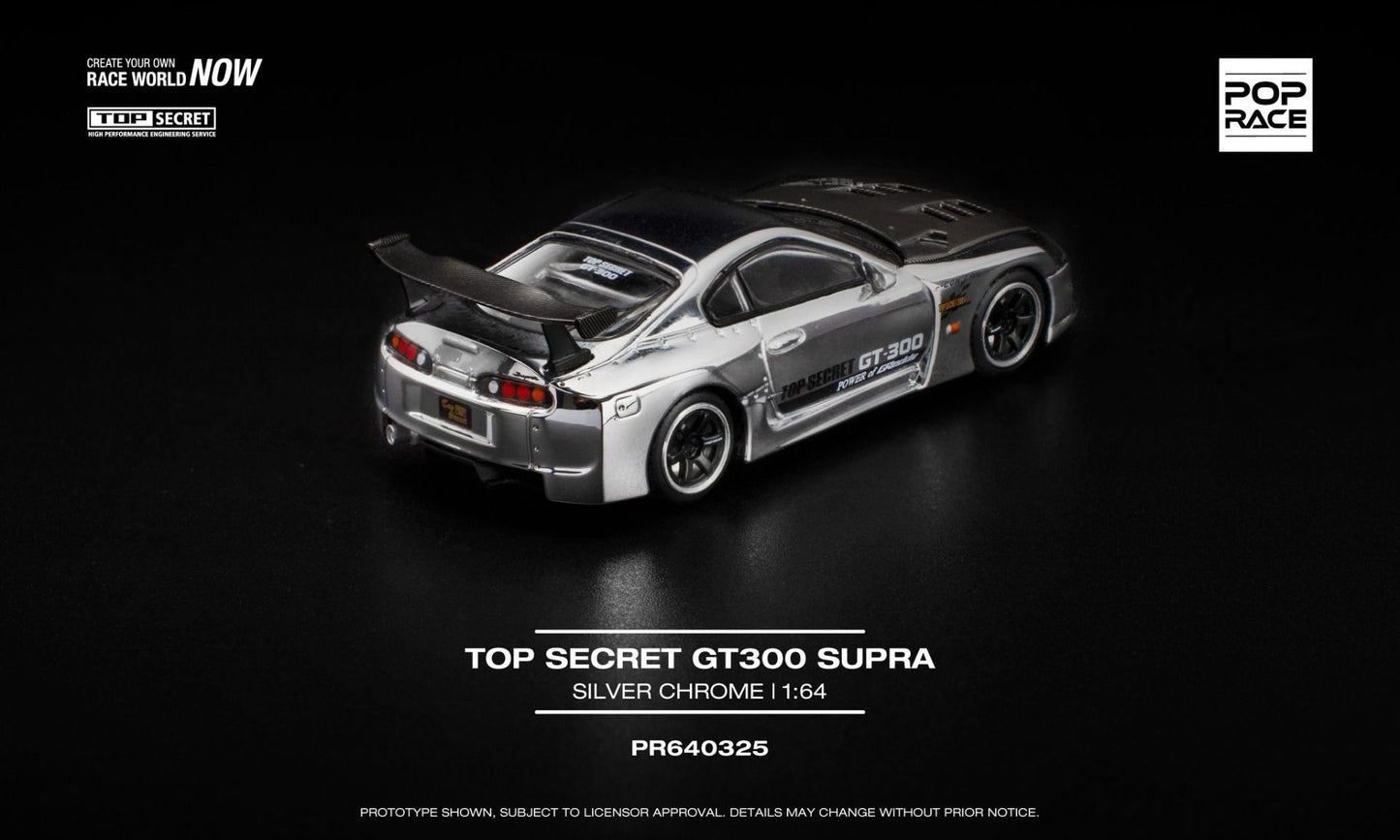 POP RACE Toyota Supra Top Secret GT300 Silver Chrome PR640325 1:64 Diecast