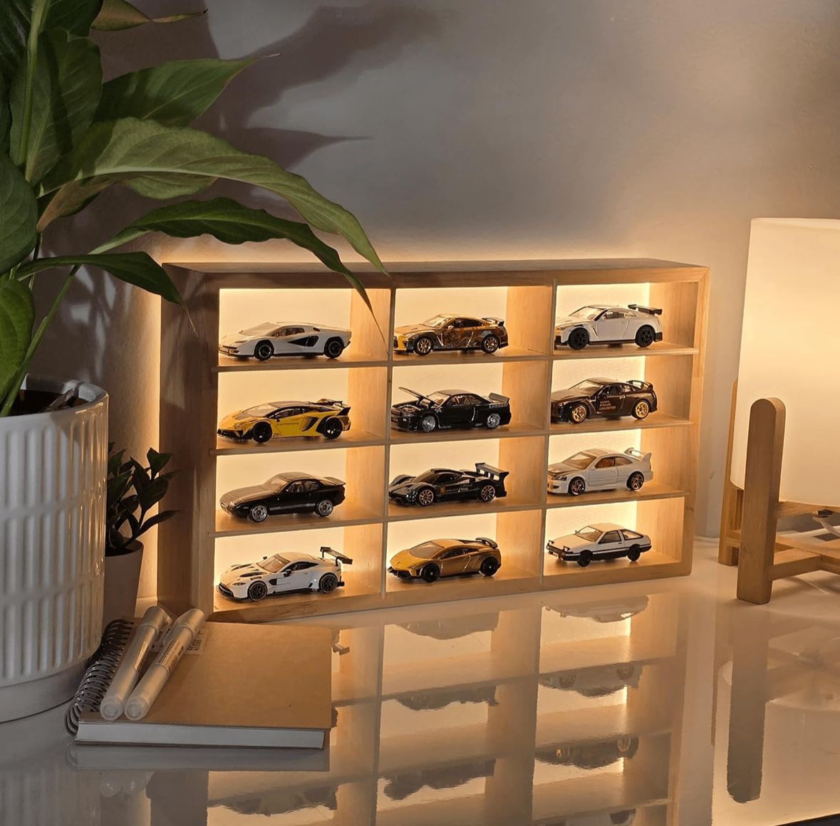 12 Compartment Wooden Display With Light