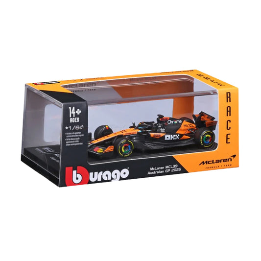 Bburago 2025 McLaren MCL39 Australia GP Oscar Piastri - Scale 1 : 64 Diecast Scale Model With Arcylic Case