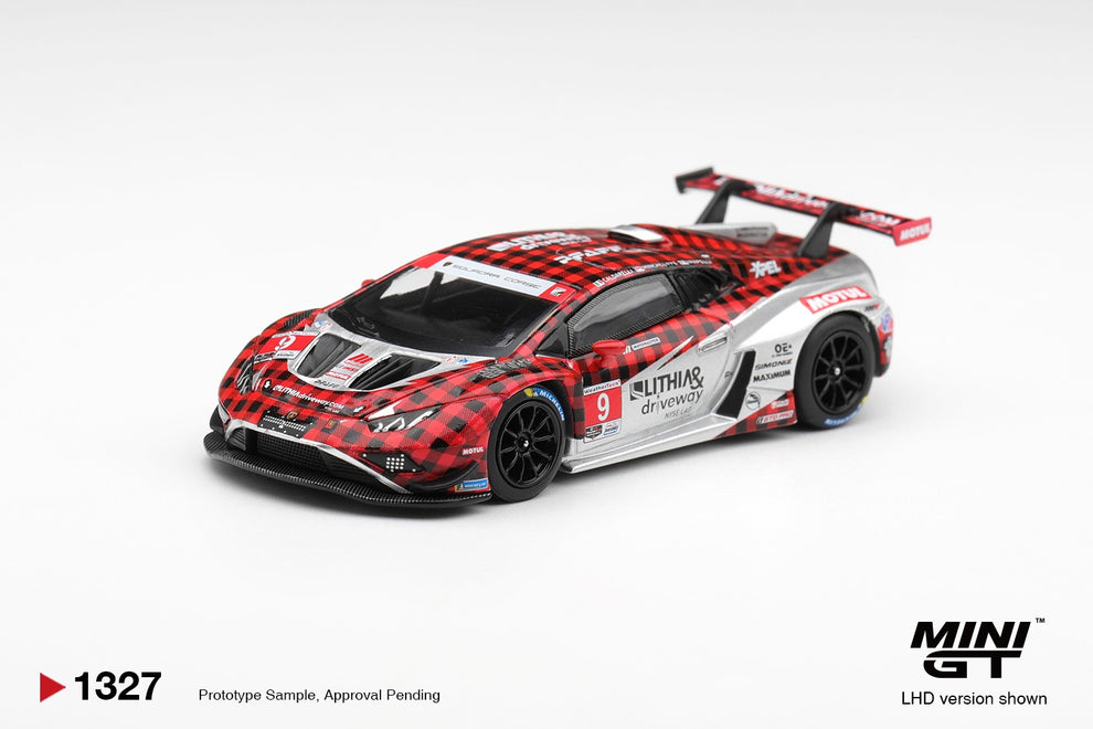 * PRE ORDER * MINI GT #1327 1/64 Lamborghini Huracan GT3 EVO2 #9 Pfaff Motorsports 2025 IMSA WeatherTech GTD Pro (LHD) BOX VERSION