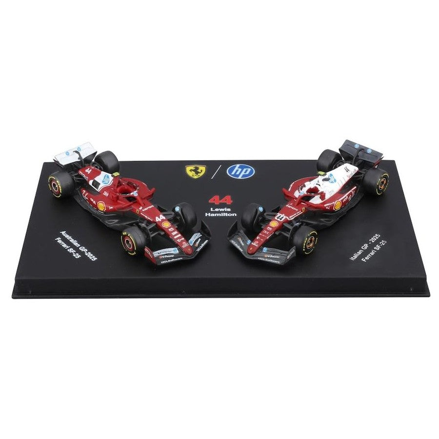 *PRE ORDER* Bburago Formula Racing 2025 Scuderia Ferrari SF25 #44 Lewis Hamilton in Showcase 1:64 Scale Diecast Vehicle Twin Pack