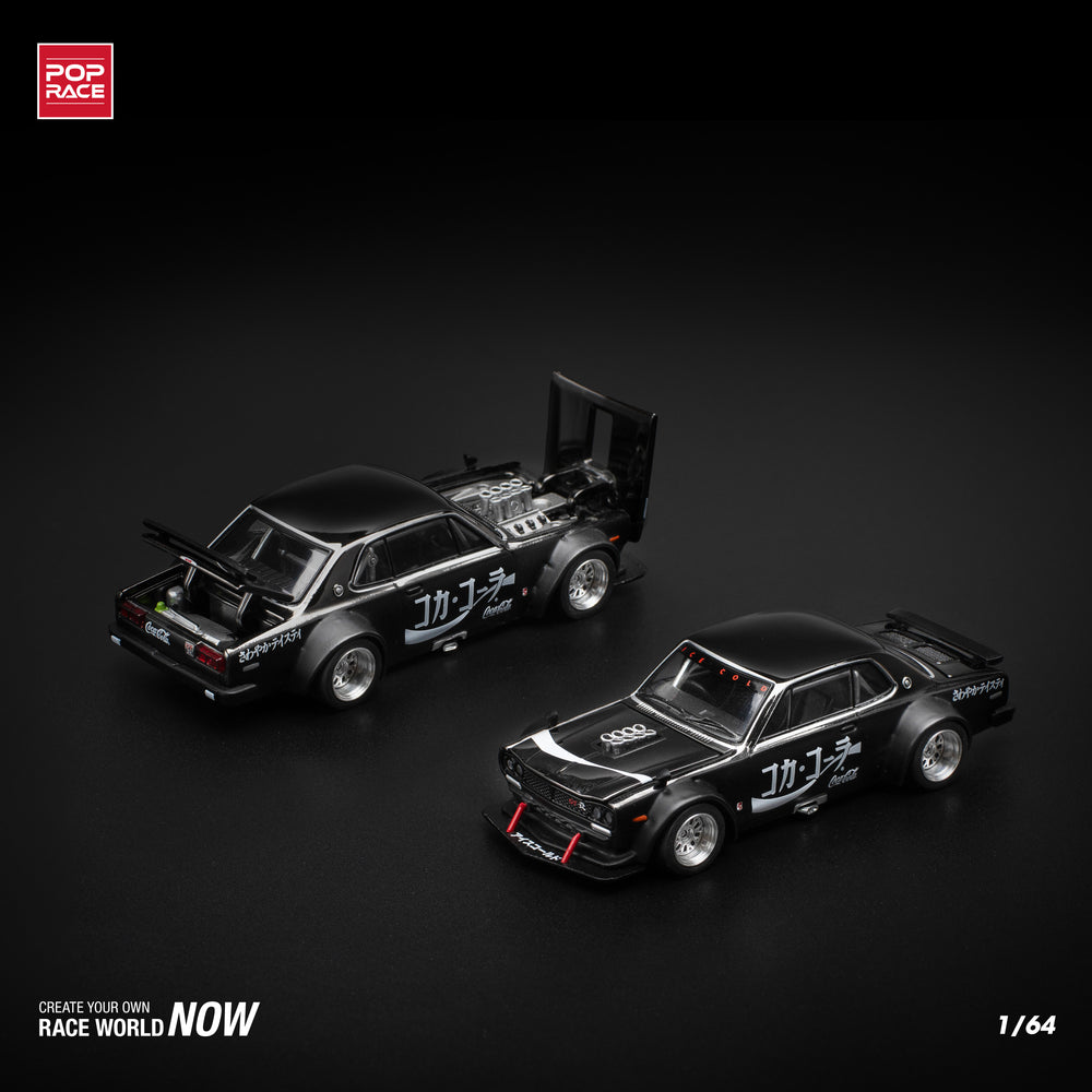 POP RACE SKYLINE GT-R DRIFT (HAKOSUKA) - COCA COLA ZERO JP BLACK CHROME 1:64 Diecast