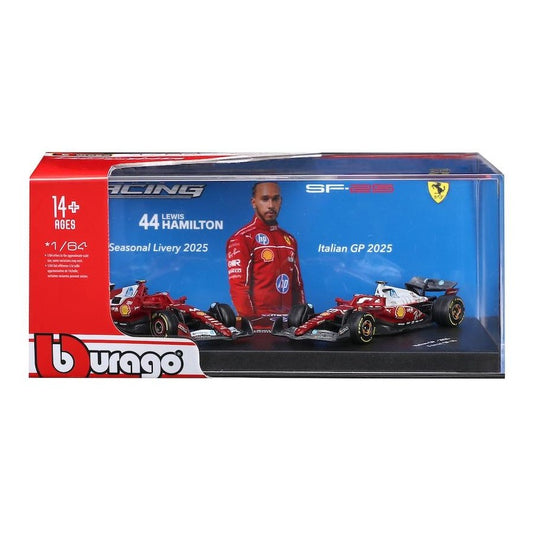 *PRE ORDER* Bburago Formula Racing 2025 Scuderia Ferrari SF25 #44 Lewis Hamilton in Showcase 1:64 Scale Diecast Vehicle Twin Pack