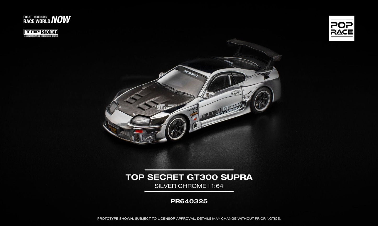 POP RACE Toyota Supra Top Secret GT300 Silver Chrome PR640325 1:64 Diecast