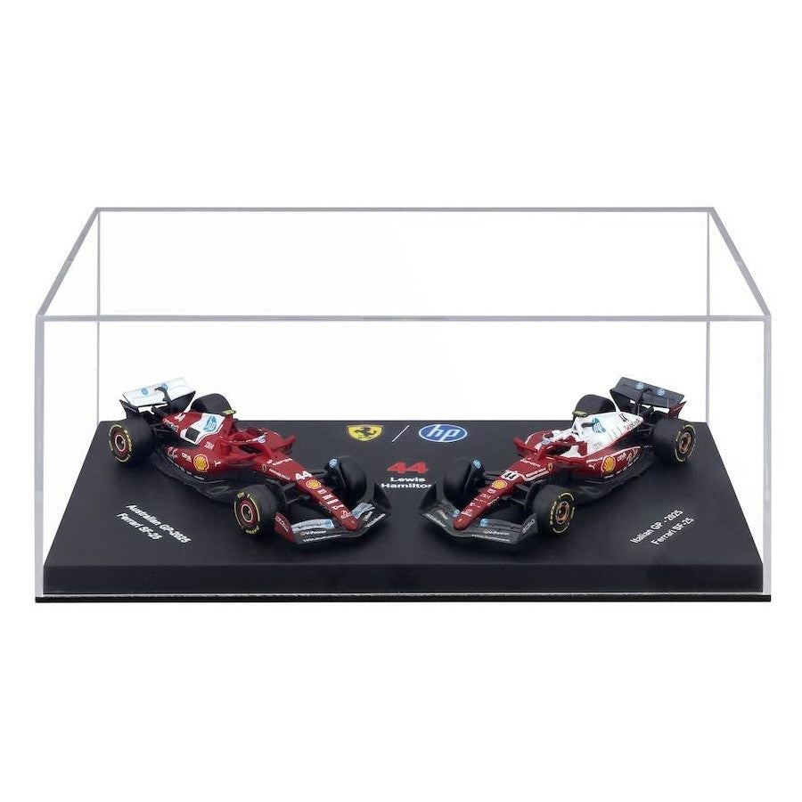 *PRE ORDER* Bburago Formula Racing 2025 Scuderia Ferrari SF25 #44 Lewis Hamilton in Showcase 1:64 Scale Diecast Vehicle Twin Pack